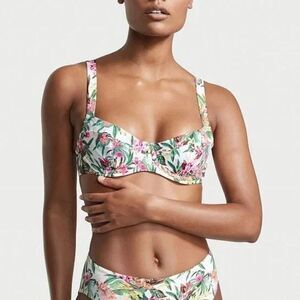 Victorias Secret VS White Floral Wide Strap Push Up Bikini Top Swimsuit 38DD NWT